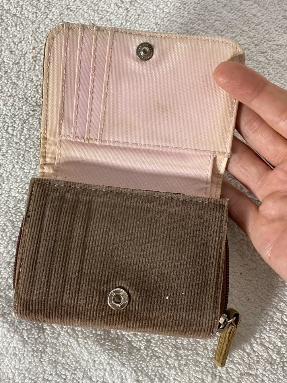 5/$25 Vintage Y2K Point Zero Brown Corduroy W Pink Flowers Tri Fold Wallet Retro - Picture 7 of 16